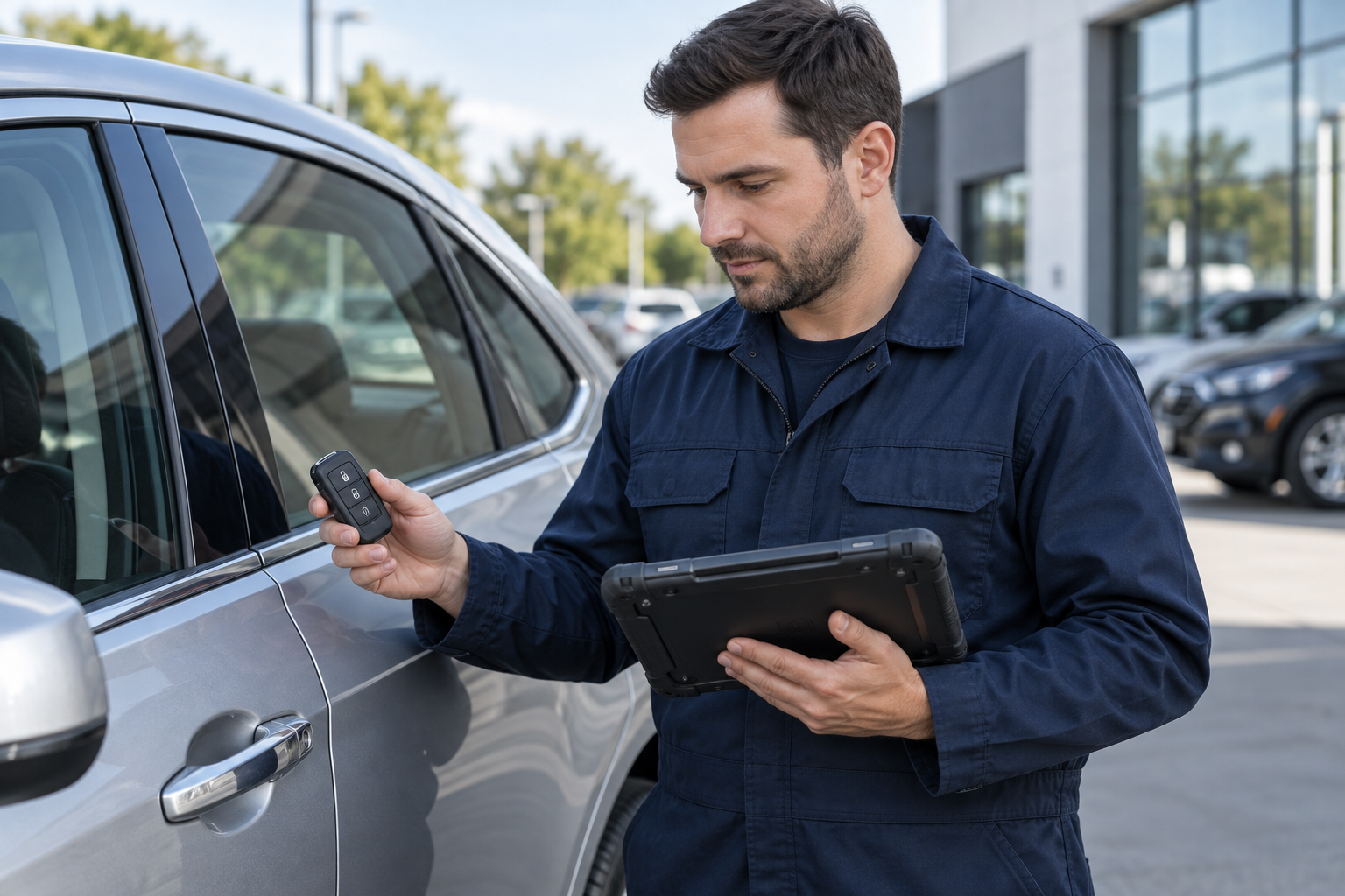 Automotive locksmith with vehicle key equipment